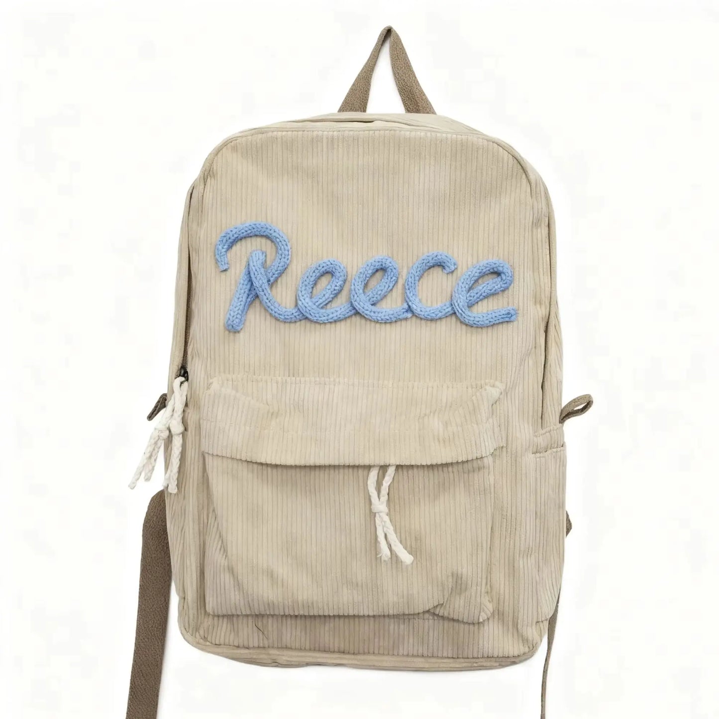 1pc personalized corduroy backpack for men and women, custom hand-embroidered letters, colorful fabric backpack