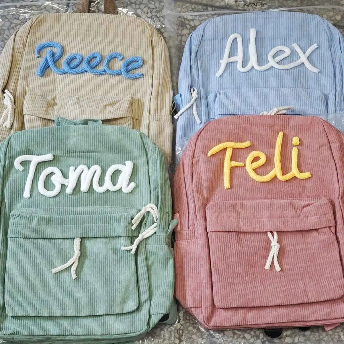 1pc personalized corduroy backpack for men and women, custom hand-embroidered letters, colorful fabric backpack