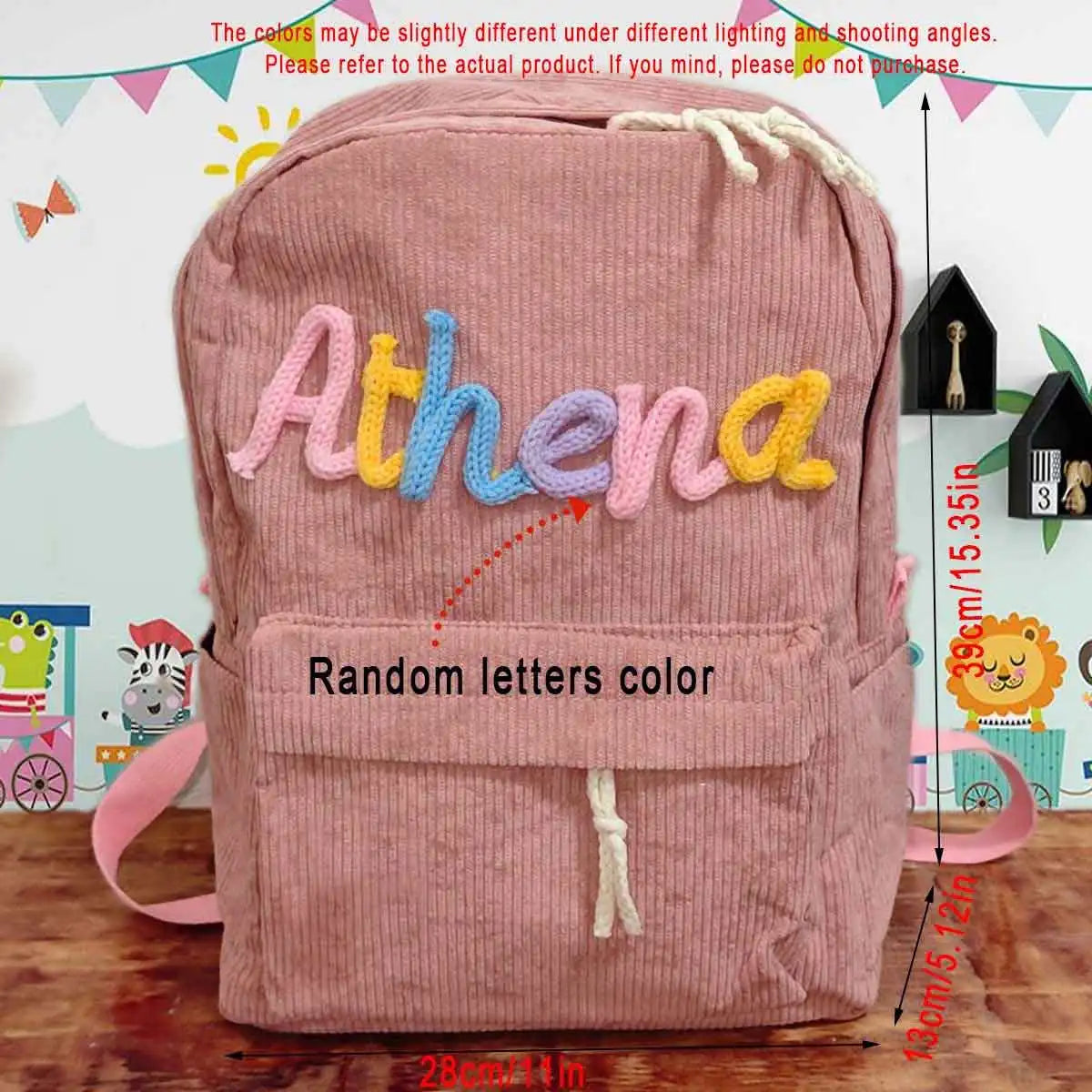 1pc personalized corduroy backpack for men and women, custom hand-embroidered letters, colorful fabric backpack