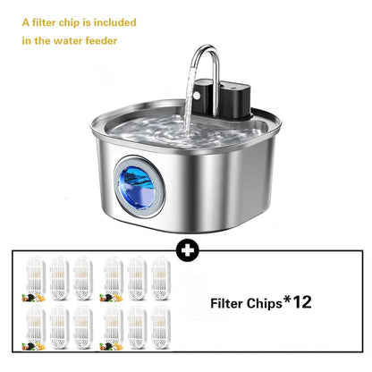 3.2L/108oz Wireless Charging Sensor Cat Water Feeder Stainless Steel Cat Dog Water Fountain Silent Water Level Window No Plug
