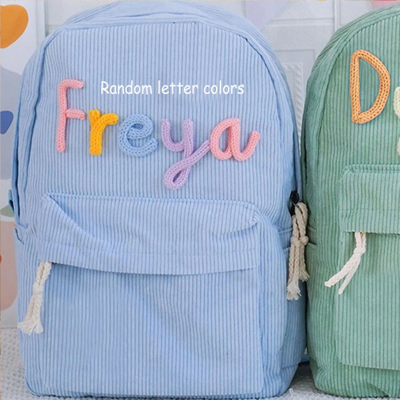 1pc personalized corduroy backpack for men and women, custom hand-embroidered letters, colorful fabric backpack