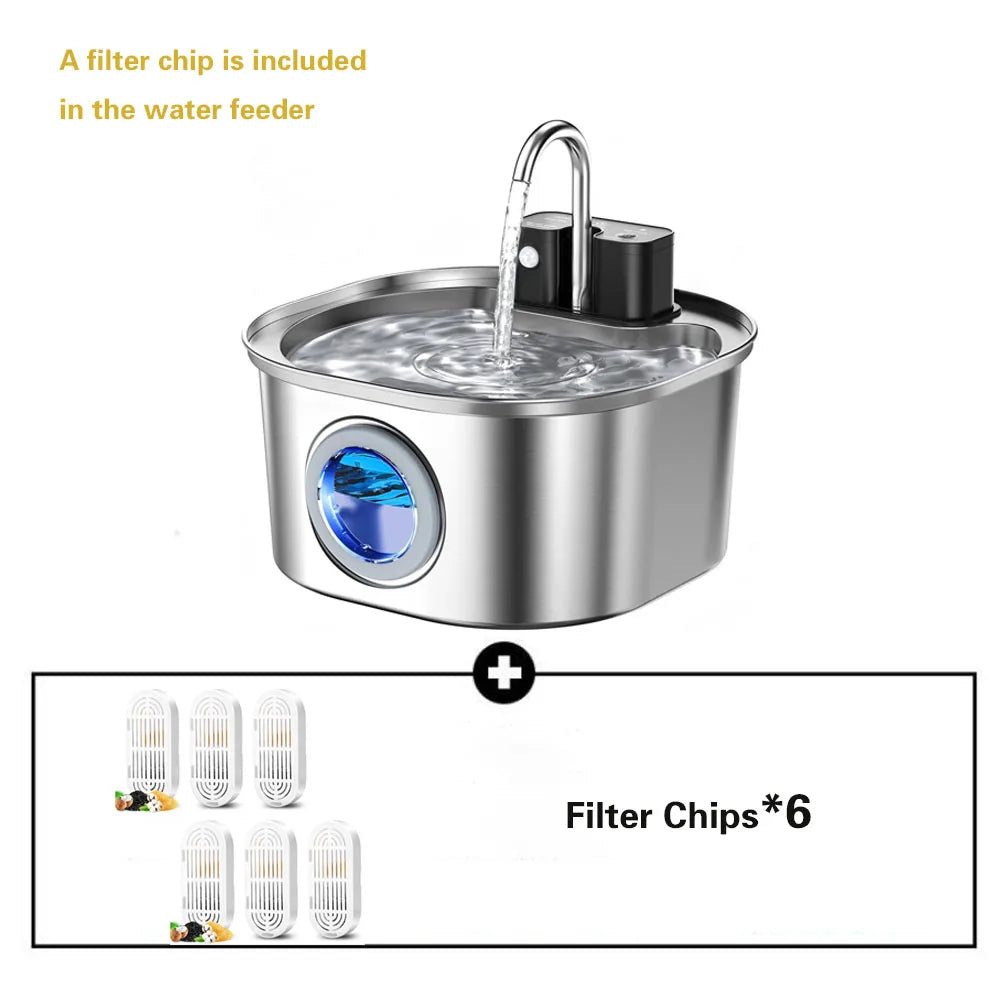 3.2L/108oz Wireless Charging Sensor Cat Water Feeder Stainless Steel Cat Dog Water Fountain Silent Water Level Window No Plug
