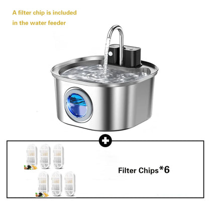 3.2L/108oz Wireless Charging Sensor Cat Water Feeder Stainless Steel Cat Dog Water Fountain Silent Water Level Window No Plug
