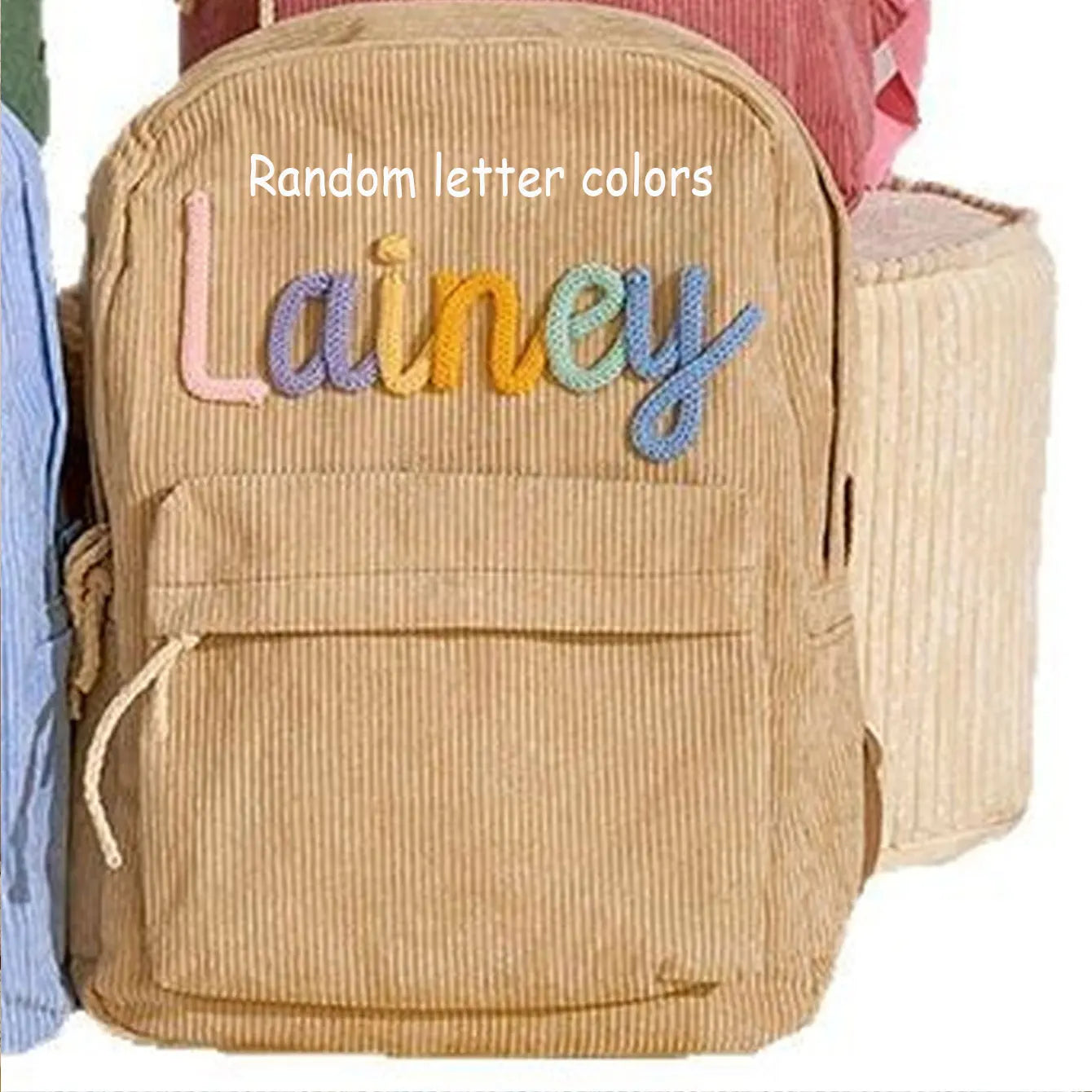 1pc personalized corduroy backpack for men and women, custom hand-embroidered letters, colorful fabric backpack