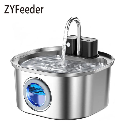 3.2L/108oz Wireless Charging Sensor Cat Water Feeder Stainless Steel Cat Dog Water Fountain Silent Water Level Window No Plug