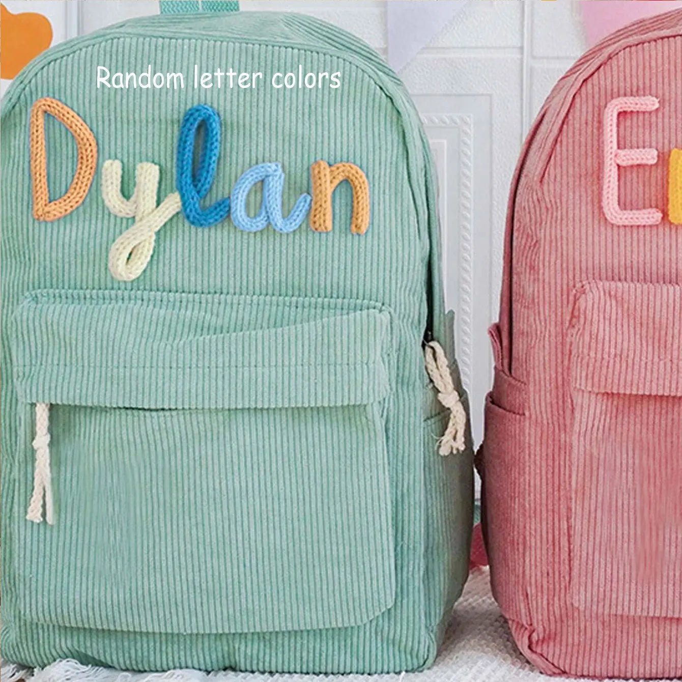1pc personalized corduroy backpack for men and women, custom hand-embroidered letters, colorful fabric backpack